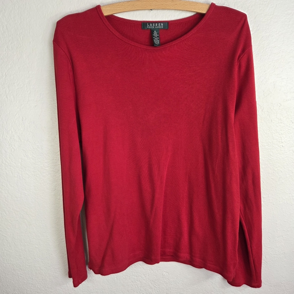 Lauren Ralph Lauren Red Pullover Shirt long Sleeve Size XL Round Neck